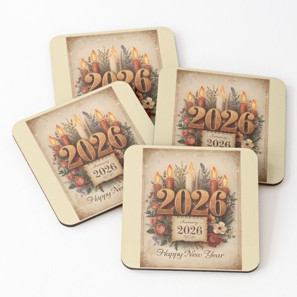 Item preview, Vintage Happy New Year 2026 - Elegant Floral Calendar & Candles Poster designed and sold by phiawdesign9.