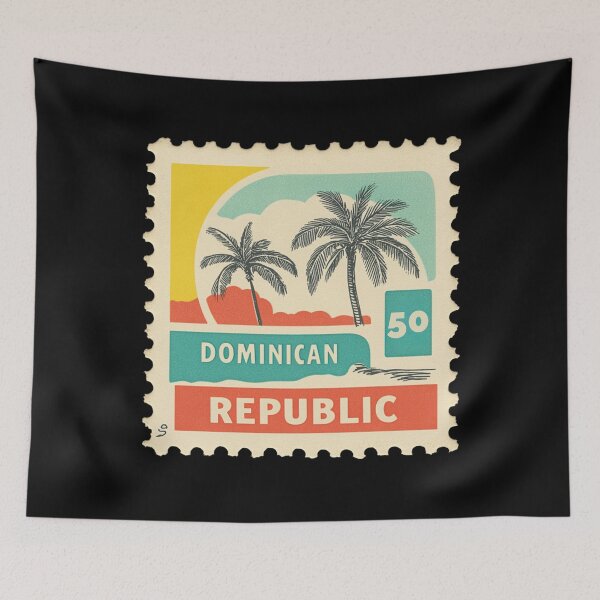 Item preview, Vintage Dominican Republic Postage Stamp Art - Tropical Palm & Coastline designed and sold by tiigerdad.