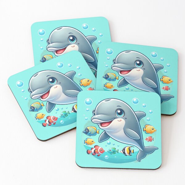Item preview, Cute Smiling Dolphin & Fish having Fun in the Ocean designed and sold by Sunny Day Gallery.