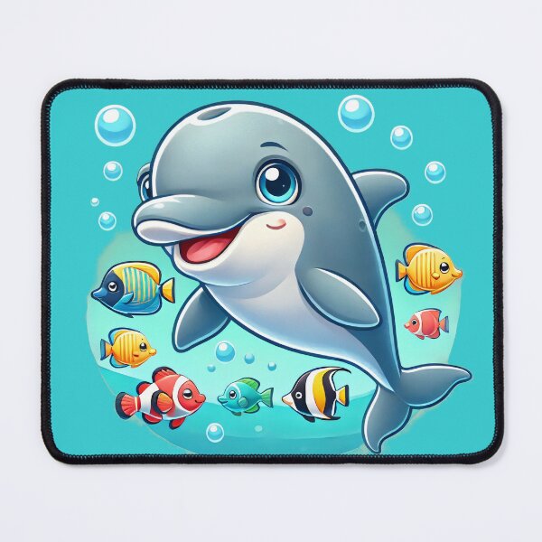 Item preview, Cute Smiling Dolphin & Fish having Fun in the Ocean designed and sold by Sunny Day Gallery.