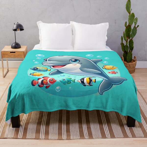 Item preview, Cute Smiling Dolphin & Fish having Fun in the Ocean designed and sold by Sunny Day Gallery.