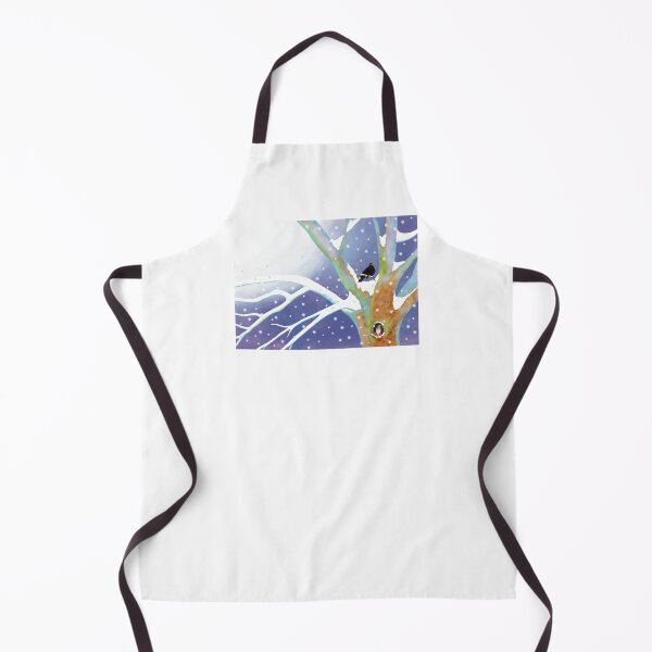 Item preview, Blackbird singing and gnome watching from a tree in winter designed and sold by Julia Doria.