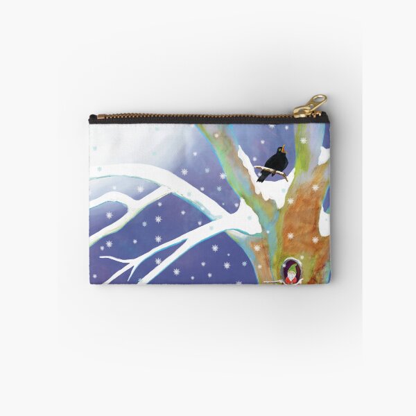 Item preview, Blackbird singing and gnome watching from a tree in winter designed and sold by Julia Doria.