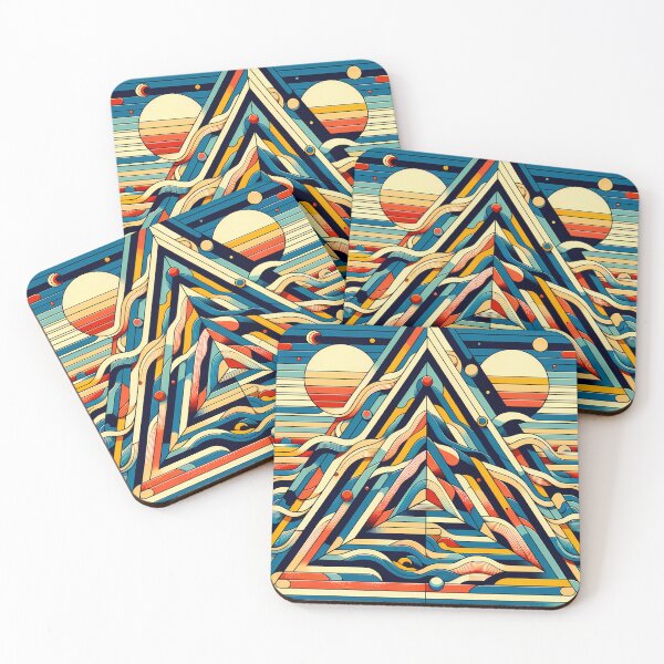 Item preview, Retro Geometric Mountain Art with Sun and Waves designed and sold by InkSmithery.