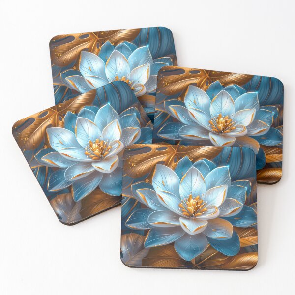 Artikelvorschau, Goldene und blaue tropische Blumenfantasie entworfen und verkauft von MargaretWiktor.