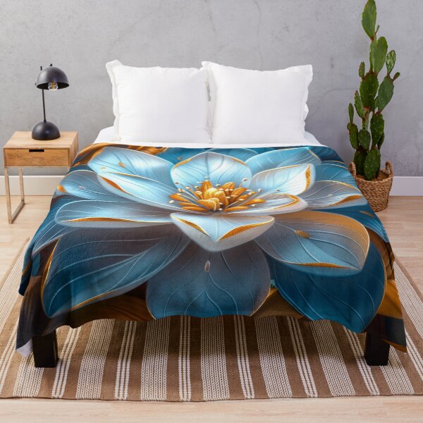 Artikelvorschau, Goldene und blaue tropische Blumenfantasie entworfen und verkauft von MargaretWiktor.