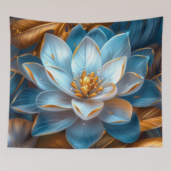 Artikelvorschau, Goldene und blaue tropische Blumenfantasie entworfen und verkauft von MargaretWiktor.