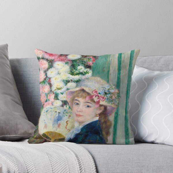 Item preview, Coquette Girl with a Fan - Renoir Impressionist Art Parody with Pink Bow designed and sold by Open Canvas.