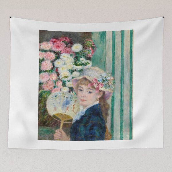 Item preview, Coquette Girl with a Fan - Renoir Impressionist Art Parody with Pink Bow designed and sold by Open Canvas.