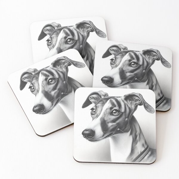 Aperçu de l'œuvre Elegant Whippet Portrait Black And White créée et vendue par Aurea Geometry.