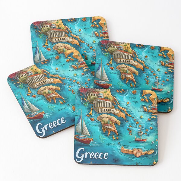Item preview, Colorful Illustrated Map of Greece with Landmarks designed and sold by Artessie.