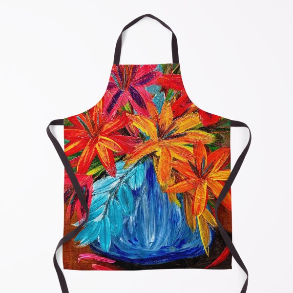 Item preview, Fiery Lilies: Red & Orange Blooms in Turquoise Vase designed and sold by kkartwork.