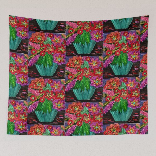 Item preview, Bold Striped Vase: Red & Pink Wildflower Bouquet designed and sold by kkartwork.