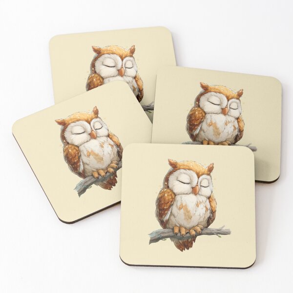 Artikelvorschau, Sleeping Baby Owl – Niedliche schlafende Eule auf Ast Illustration entworfen und verkauft von Meiersbeste.