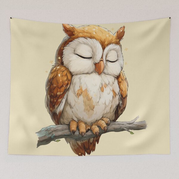 Item preview, Sleeping Baby Owl – Cute sleeping owl on a branch illustration designed and sold by Meiersbeste.