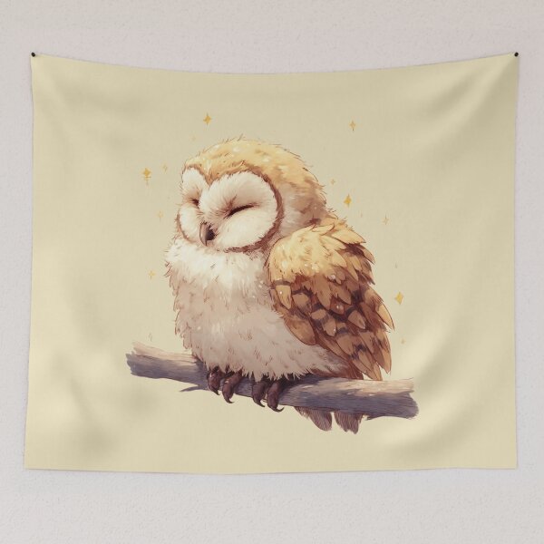 Item preview, Sleeping Baby Owl – Golden sleeping owl on branch illustration designed and sold by Meiersbeste.
