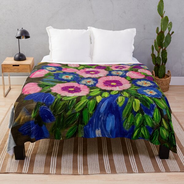 Item preview, Pink Poppies & Blue Vase: Floral on Geometric Lattice designed and sold by kkartwork.