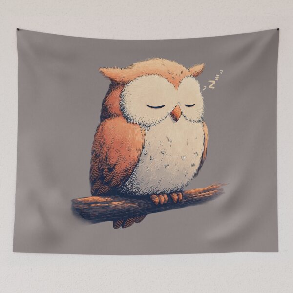 Item preview, Sleeping Baby Owl – Cute sleeping owl on a branch illustration designed and sold by Meiersbeste.