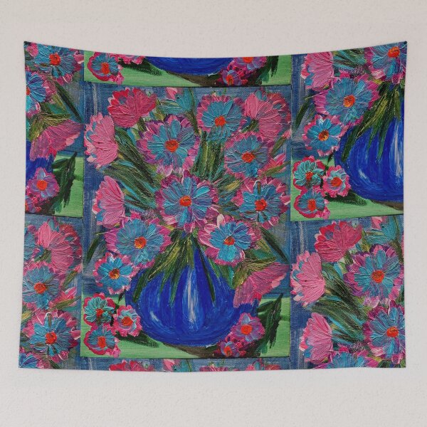 Item preview, Pink & Blue Harmony: Wildflowers on Green Table designed and sold by kkartwork.
