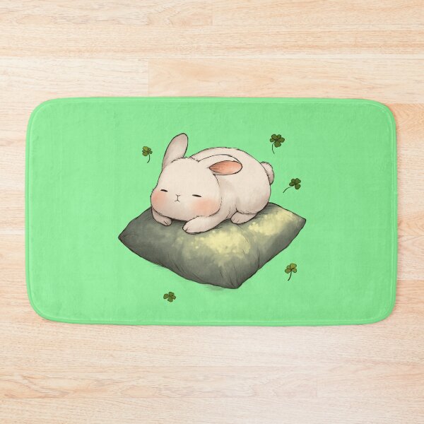Item preview, Sleeping baby rabbit – Cute bunny on a green cushion with clover leaves designed and sold by Meiersbeste.