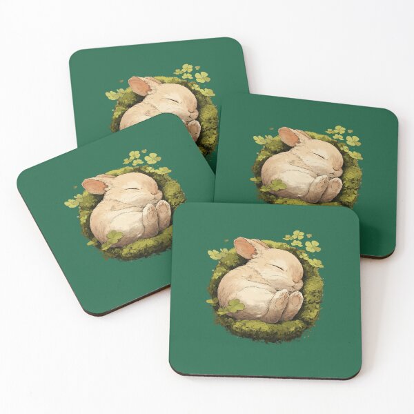 Item preview, Sleeping baby rabbit in a moss nest – Cute bunny with clover leaves designed and sold by Meiersbeste.
