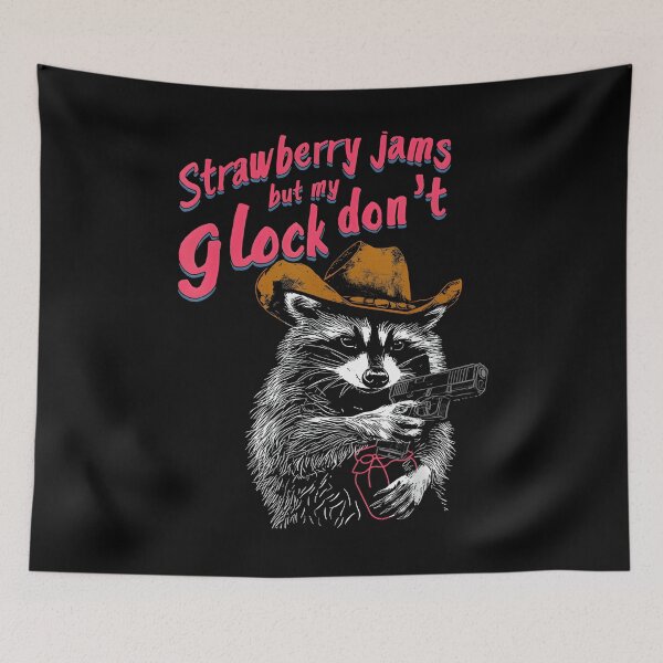 Item preview, Strawberry Jams But My Don't Funny Cowboy Raccoon designed and sold by Sossima Art.