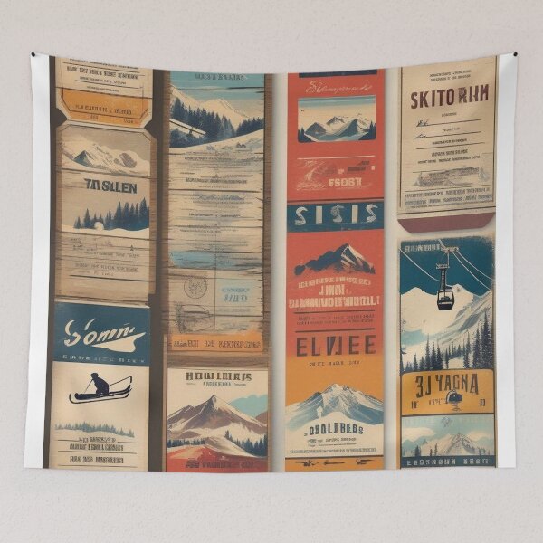 Item preview, Vintage Ski Lift Ticket Collage - Retro Resort Tags Nostalgic Skiing Art Après-Ski Winter Sports Decor designed and sold by Esterlane.