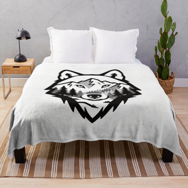 Item preview, Stylized Wolf Head with Mountain Peaks designed and sold by Wonderful Designs.