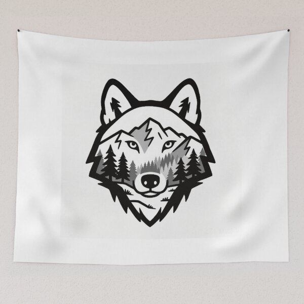 Item preview, Stylized Wolf Head with Mountain Peaks designed and sold by Wonderful Designs.