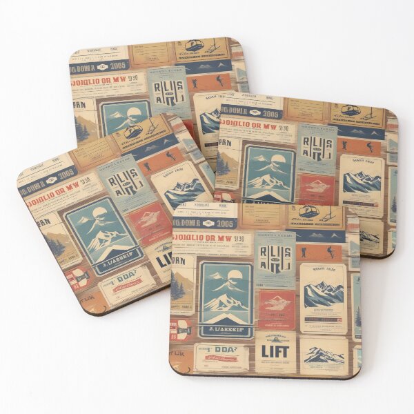 Item preview, Retro Ski Lift Tickets Art - Vintage Alpine Resort Tags Collage Skiing Memorabilia Winter Sports Print designed and sold by Esterlane.