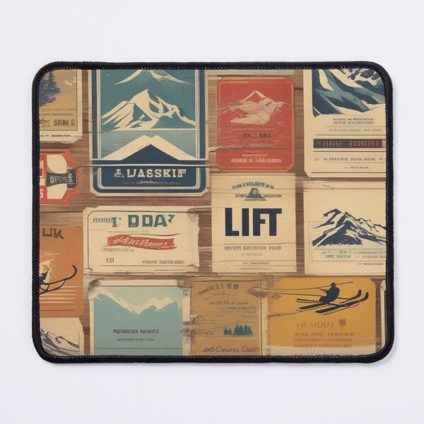 Item preview, Retro Ski Lift Tickets Art - Vintage Alpine Resort Tags Collage Skiing Memorabilia Winter Sports Print designed and sold by Esterlane.