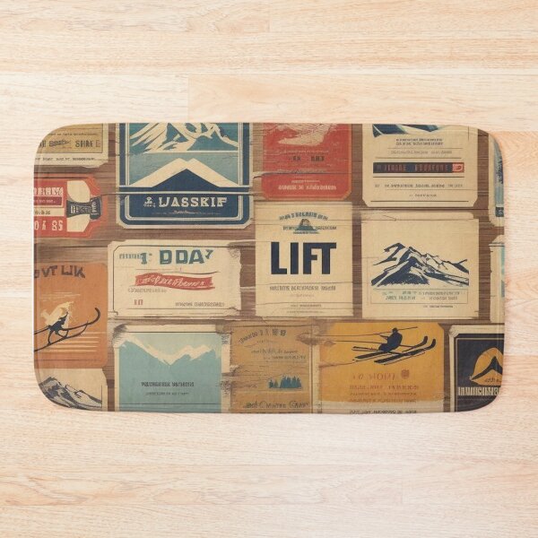 Item preview, Retro Ski Lift Tickets Art - Vintage Alpine Resort Tags Collage Skiing Memorabilia Winter Sports Print designed and sold by Esterlane.