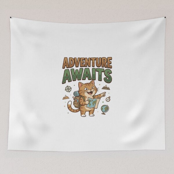 Item preview, Adventure Awaits Funny Travel Cat Wanderlust Explorer designed and sold by Quillway.