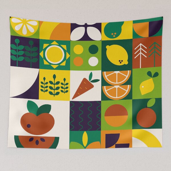 Item preview, Bauhaus Orange, Lime And Yellow Fruit Geometric Pattern designed and sold by DEC02.