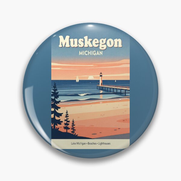 Item preview, Muskegon Michigan Sunset Lighthouse Retro Travel Art designed and sold by American Travels.