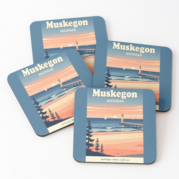 Item preview, Muskegon Michigan Sunset Lighthouse Retro Travel Art designed and sold by American Travels.