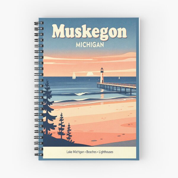 Item preview, Muskegon Michigan Sunset Lighthouse Retro Travel Art designed and sold by American Travels.