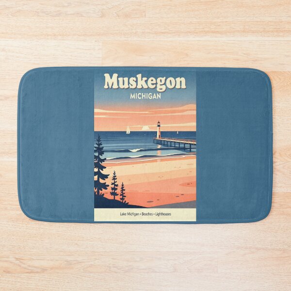 Item preview, Muskegon Michigan Sunset Lighthouse Retro Travel Art designed and sold by American Travels.