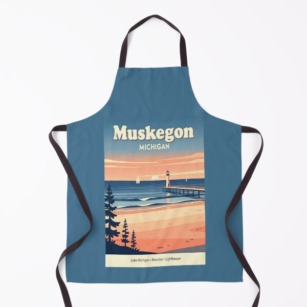 Item preview, Muskegon Michigan Sunset Lighthouse Retro Travel Art designed and sold by American Travels.