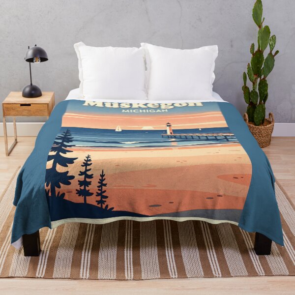 Item preview, Muskegon Michigan Sunset Lighthouse Retro Travel Art designed and sold by American Travels.