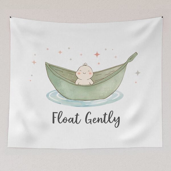Item preview, Little Leaf Boat with Smiling Character, Kawaii Nature Illustration designed and sold by Moodune.