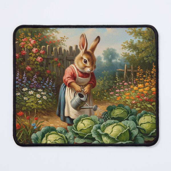 Item preview, Vintage Rabbit Gardening Oil Painting designed and sold by capricedefille.