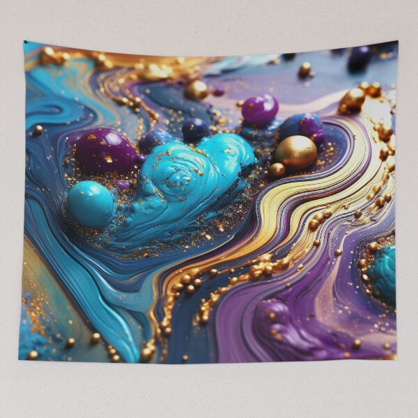 Item preview, Blue, Purple, And Golden Paint Swirls Abstract Art  designed and sold by DEC02.