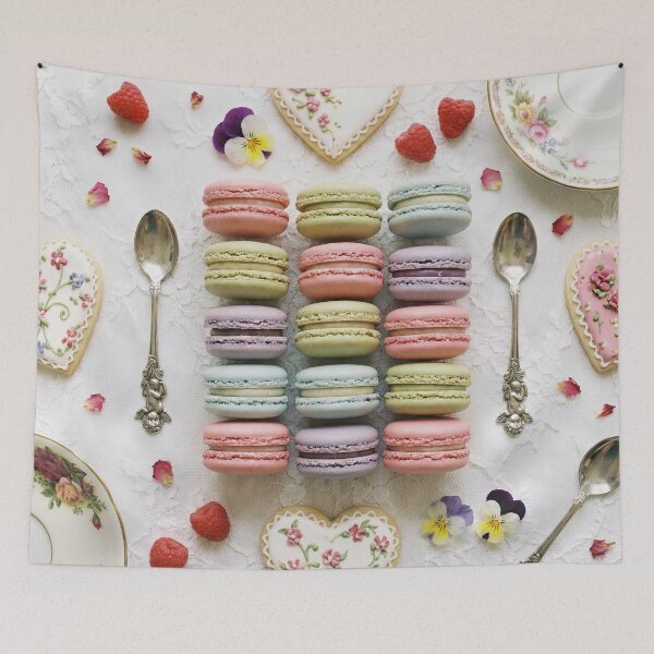 Item preview, Elegant Pastel Macaron & Cookie Flat Lay on Lace designed and sold by SavinMercantile.