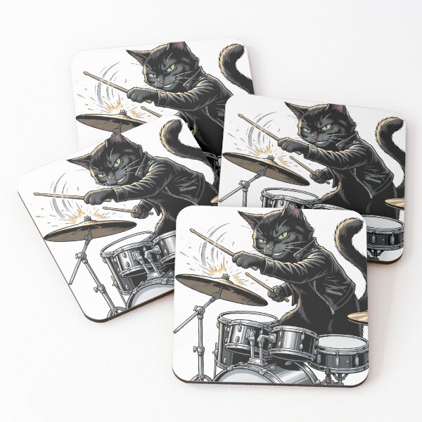 Item preview,  Sassy Black Cat Playing Drums Funny Feline Rocker designed and sold by Quillway.