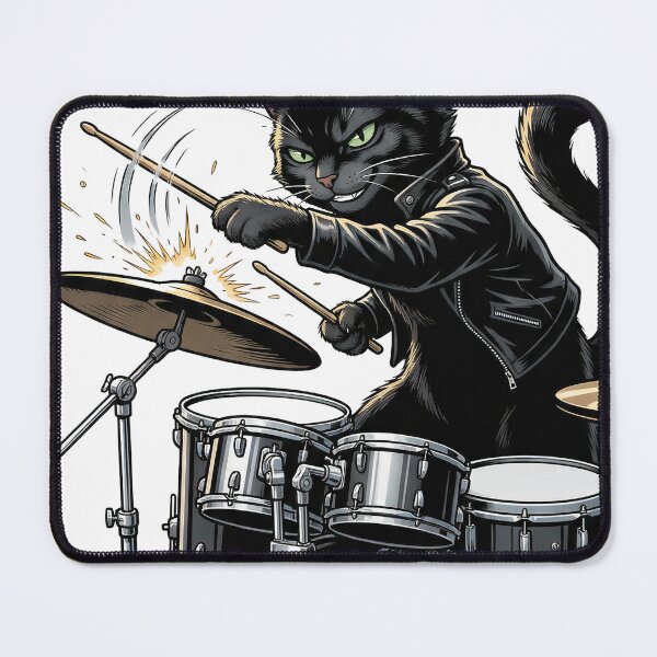 Item preview, Sassy Black Cat Playing Drums Funny Feline Rocker designed and sold by Quillway.