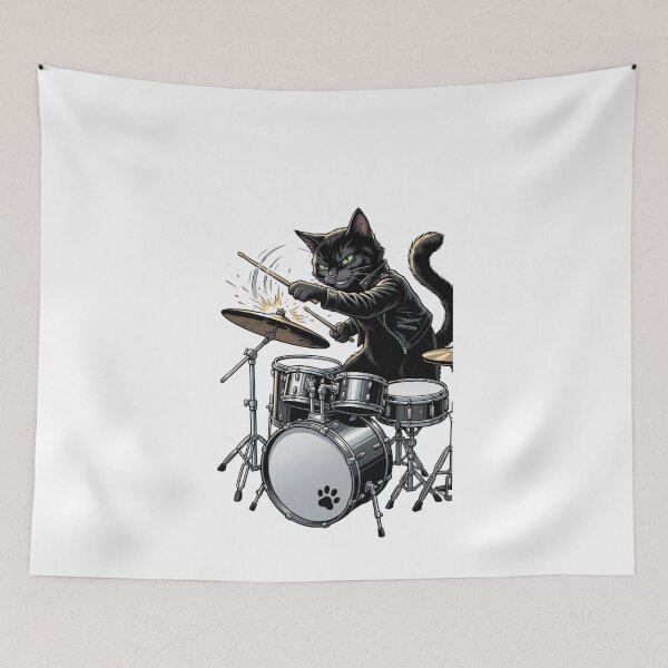Item preview,  Sassy Black Cat Playing Drums Funny Feline Rocker designed and sold by Quillway.