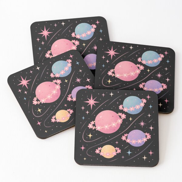 Item preview, Floral Planets in Space – Cute Pastel Cosmic Flowers on Black Background designed and sold by astersgraphics.
