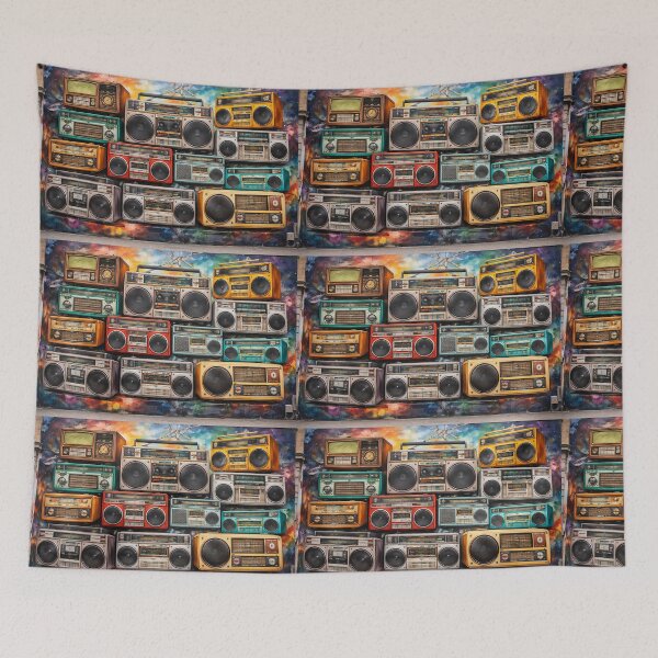 Item preview, Vibrant mural of retro radios and boomboxes designed and sold by PIXEL POP DESIGNS - Beyond the Norm!.