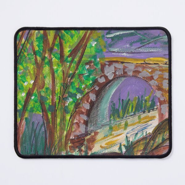Item preview, Art print cozy scene stone bridge in the country with trees and rocks landscape designed and sold by empressbat merch.